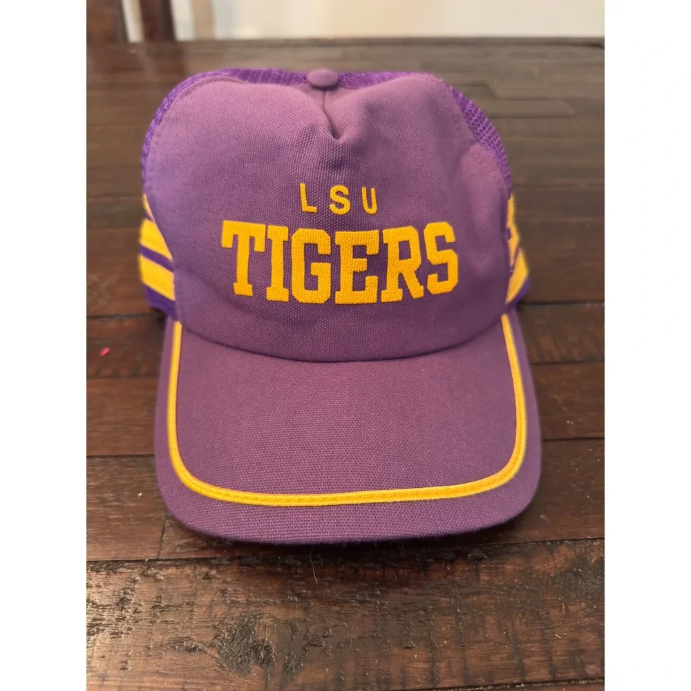 Vintage LSU Tigers Trucker Hat Purple Yellow Snapback Made in USA Mesh Cap